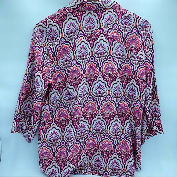 Chicos Linen Blouse Art Deco Print Pink & Purple Small - Picture 2 of 10